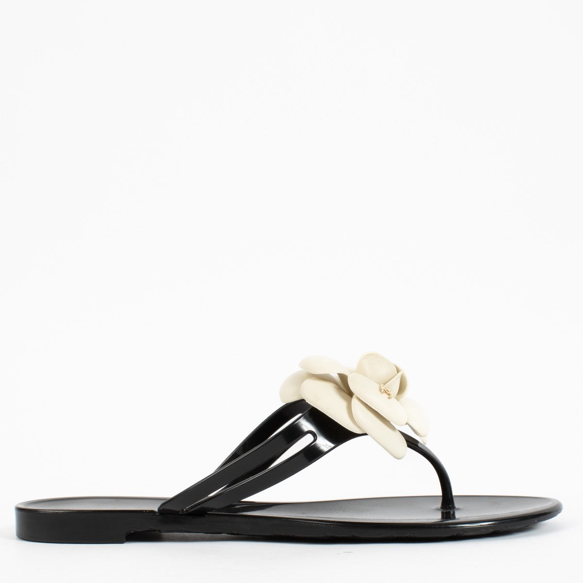 shop 100% authentic second hand Chanel Black Camelia Flats - Size 37 on Labellov.com