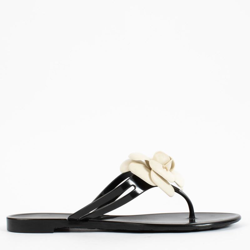 shop 100% authentic second hand Chanel Black Camelia Flats - Size 37 on Labellov.com