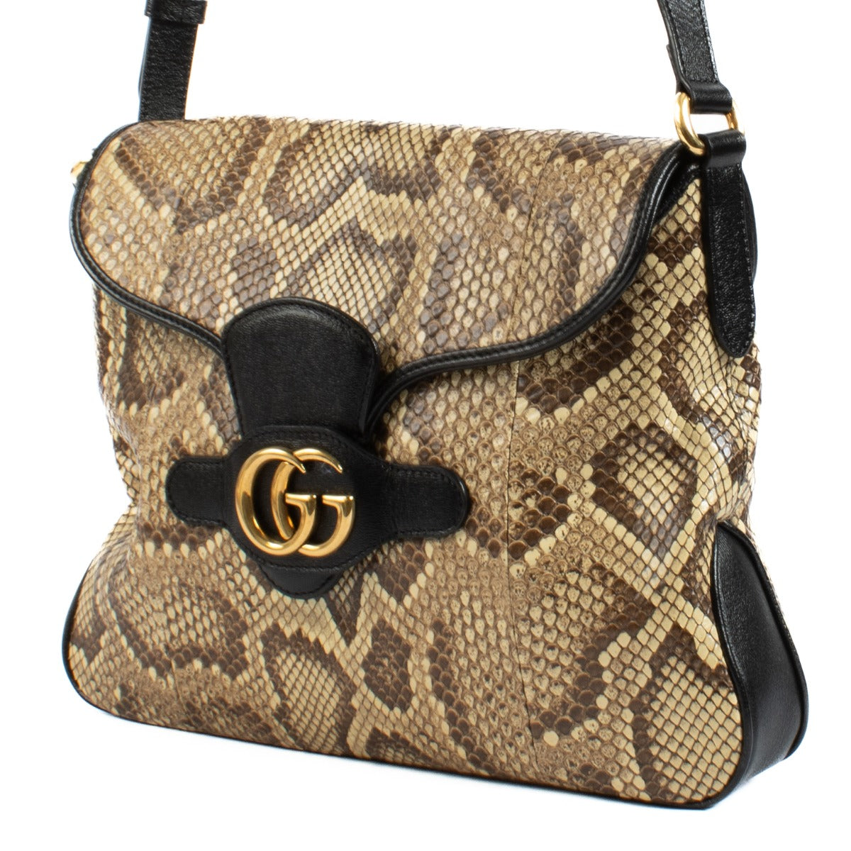 Shop safe online at Labellov in Antwerp, Brussels and Knokke this 100% authentic second hand Gucci Neutral Python Printed Leather Crossbody Bag
