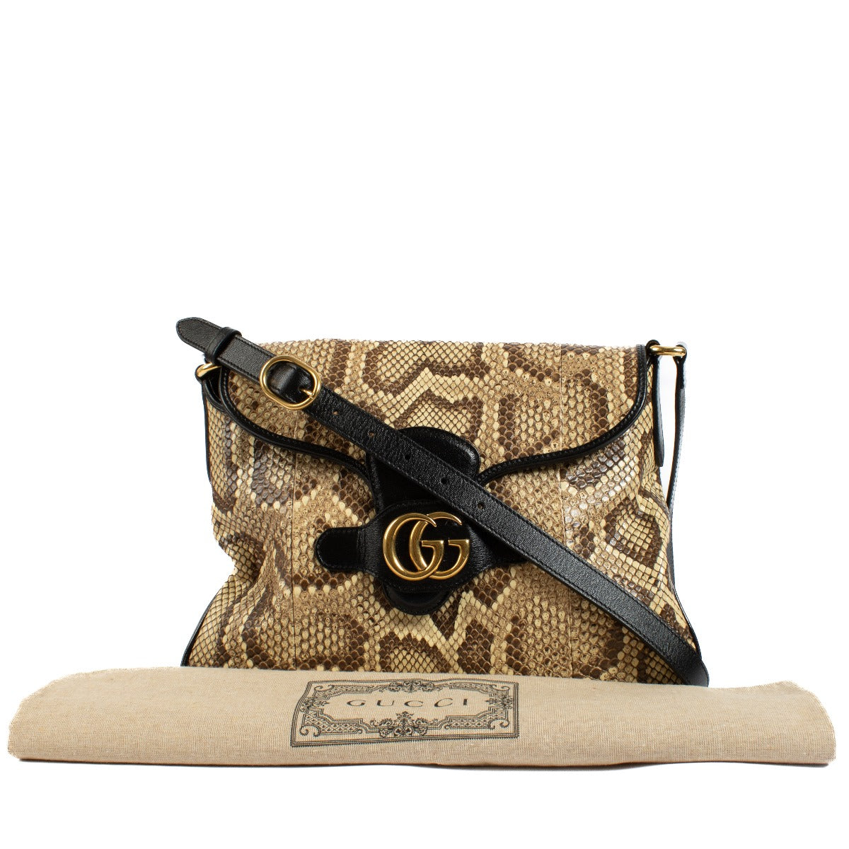 Shop safe online at Labellov in Antwerp, Brussels and Knokke this 100% authentic second hand Gucci Neutral Python Printed Leather Crossbody Bag