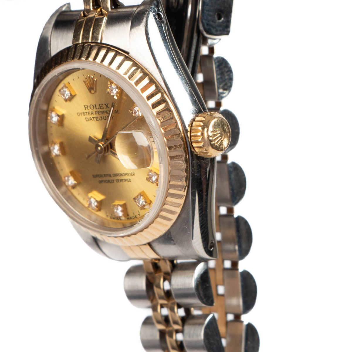Montre Rolex Lady-Datejust 26 en Diamants, Acier Oystersteel et Or Jaune 18 carats