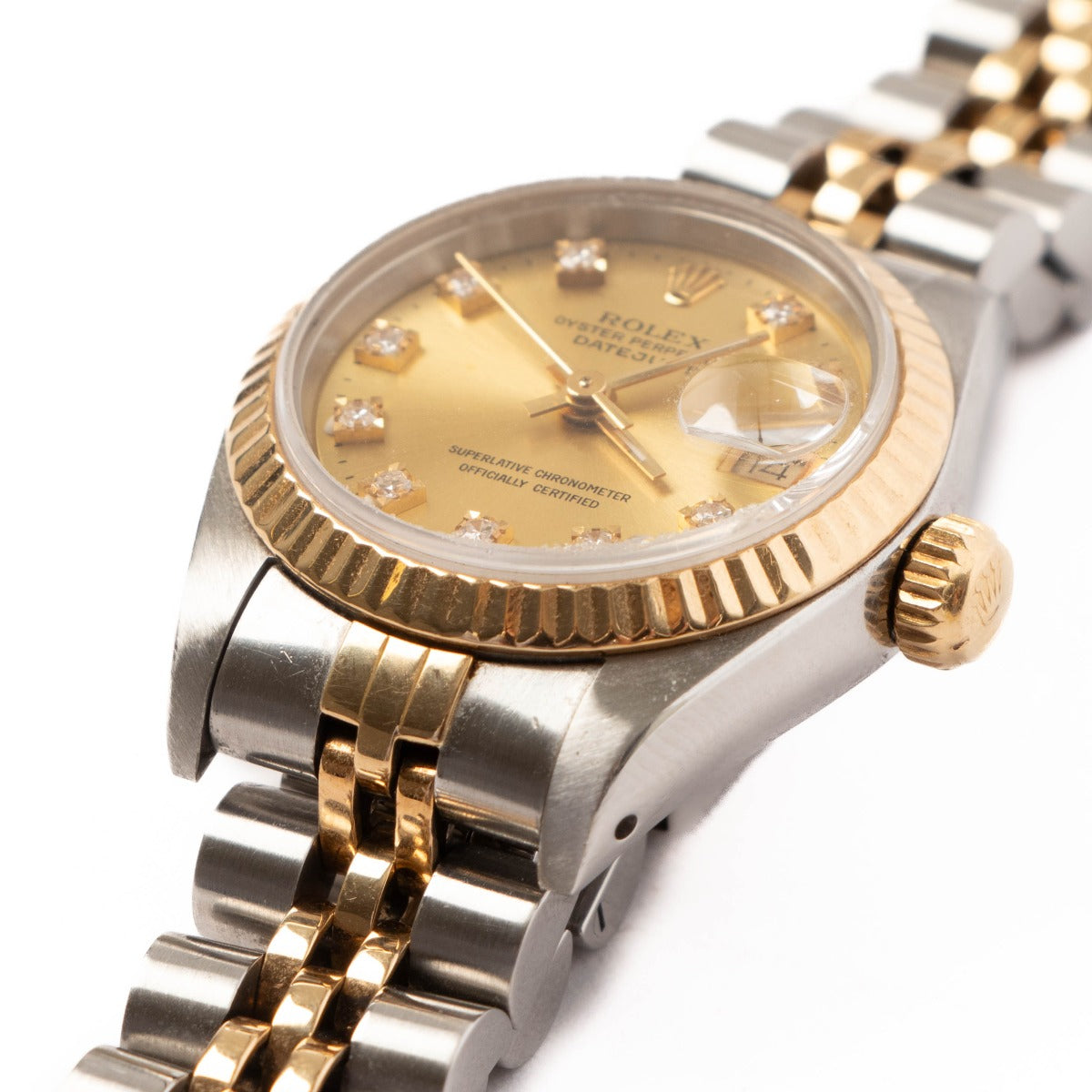 Montre Rolex Lady-Datejust 26 en Diamants, Acier Oystersteel et Or Jaune 18 carats