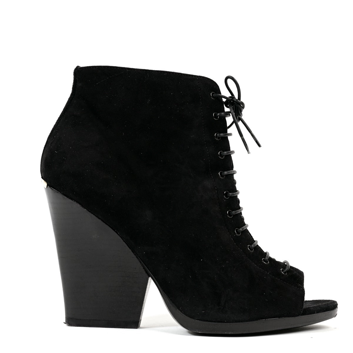 Burberry Black Suede Peep Toe Virginia Ankle Boots