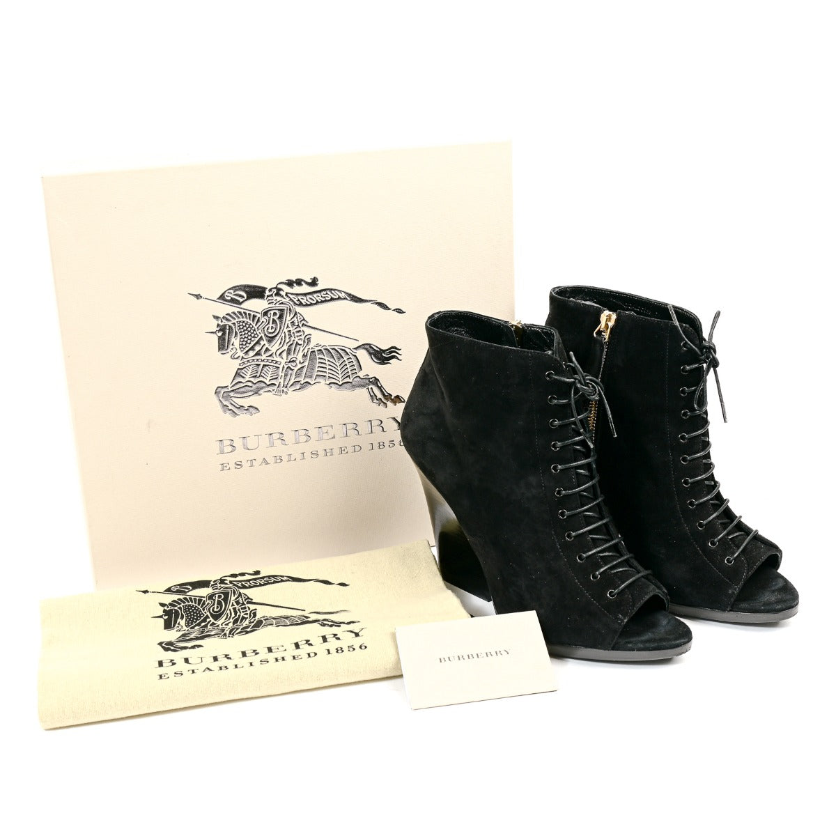 Burberry Black Suede Peep Toe Virginia Ankle Boots