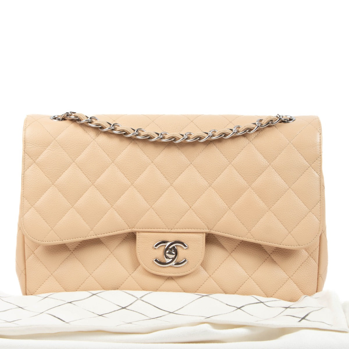 Chanel Beige Caviar Leather Large Classic Bag