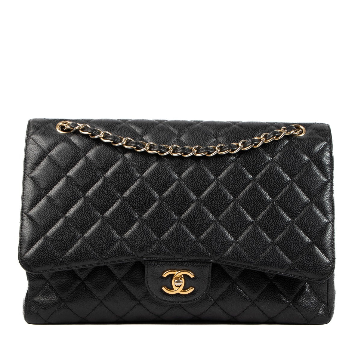 Chanel Black Caviar Leather Maxi Classic Single Flap Bag