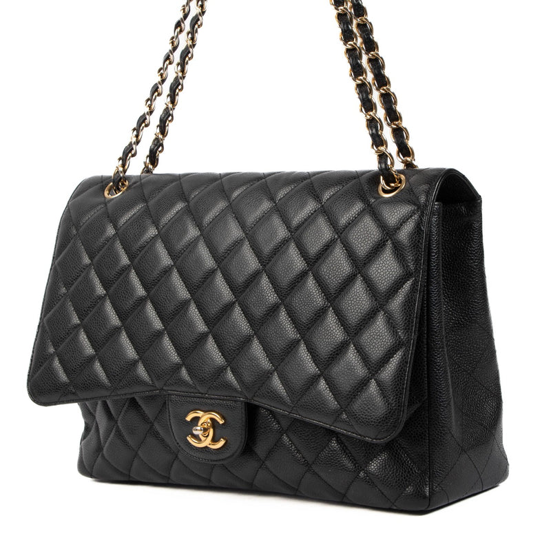 Chanel Black Caviar Leather Maxi Classic Single Flap Bag