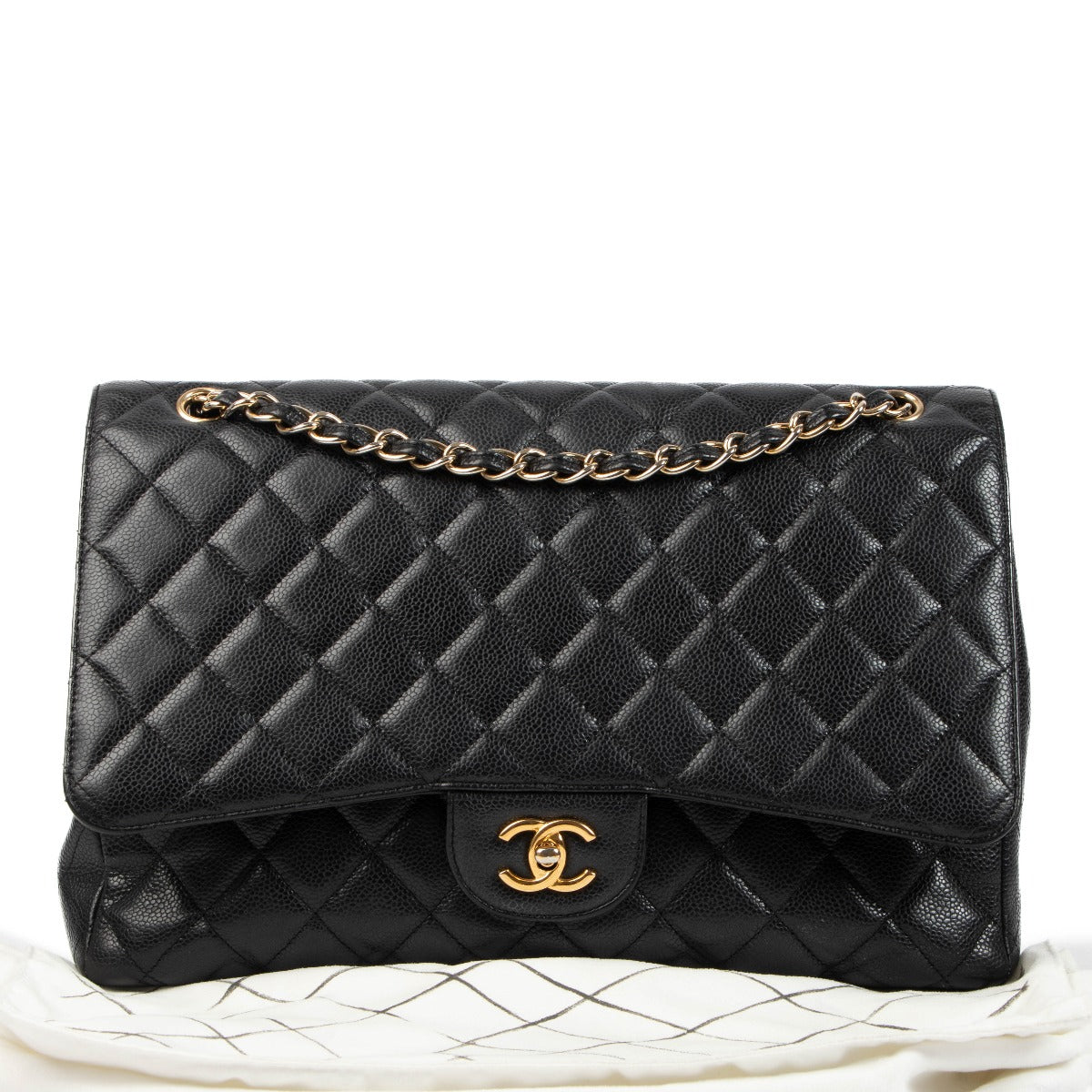 Chanel Black Caviar Leather Maxi Classic Single Flap Bag