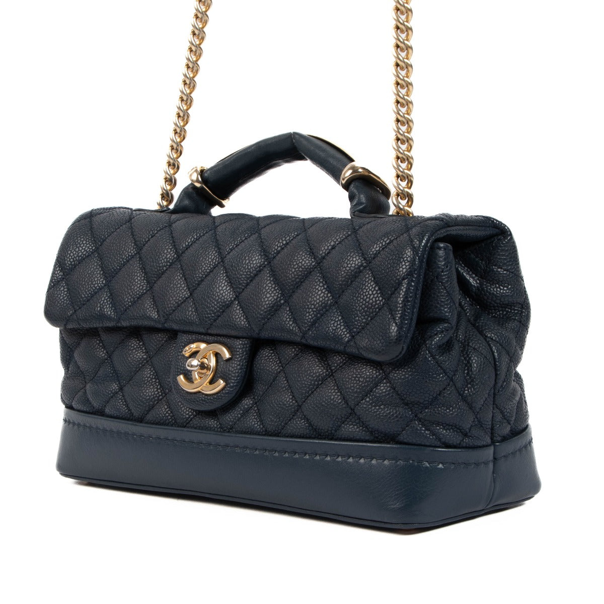 Chanel Navy Blue Caviar Leather Globe Trotter Medium Flap Bag