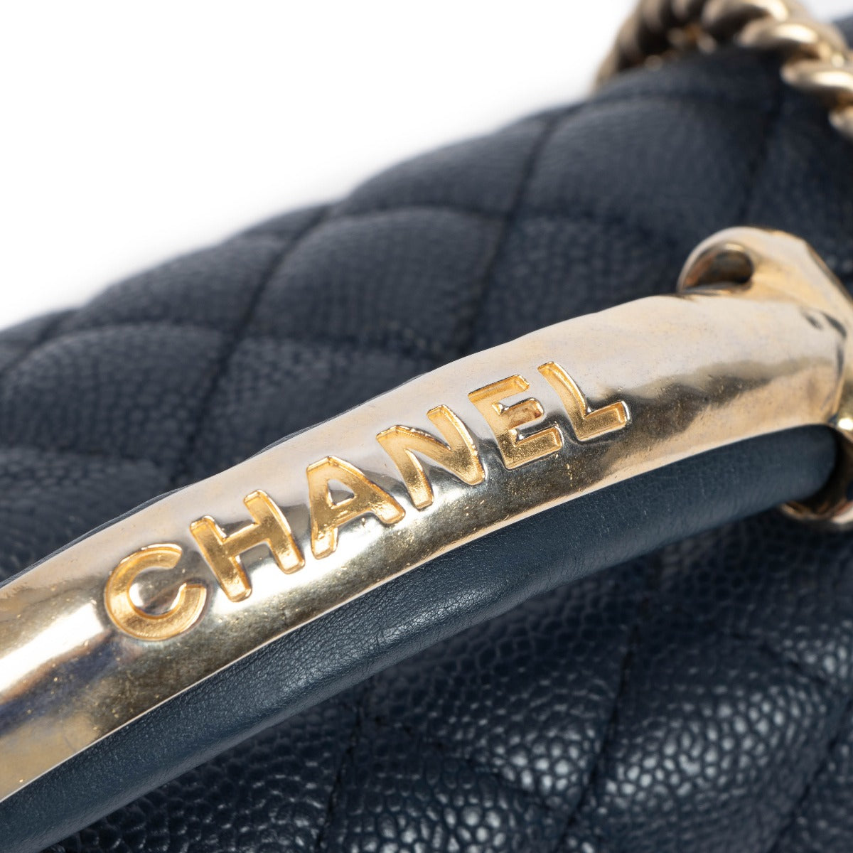 Chanel Navy Blauwe Caviar Leren Globe Trotter Flap Tas
