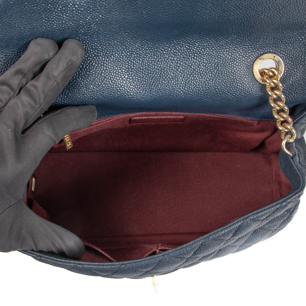 Chanel Navy Blauwe Caviar Leren Globe Trotter Flap Tas