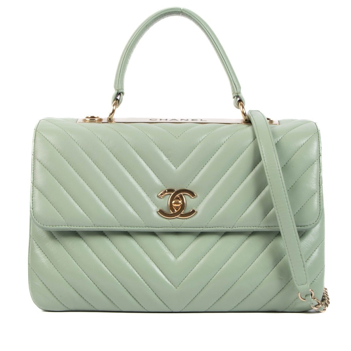 Chanel Mint Green Chevron Trendy CC Bag
