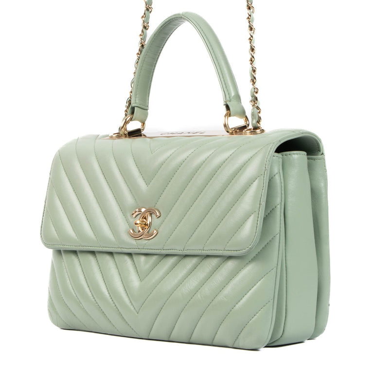 Authentic second hand Chanel Mint Green Chevron Trendy CC Bag on www.labellov.com