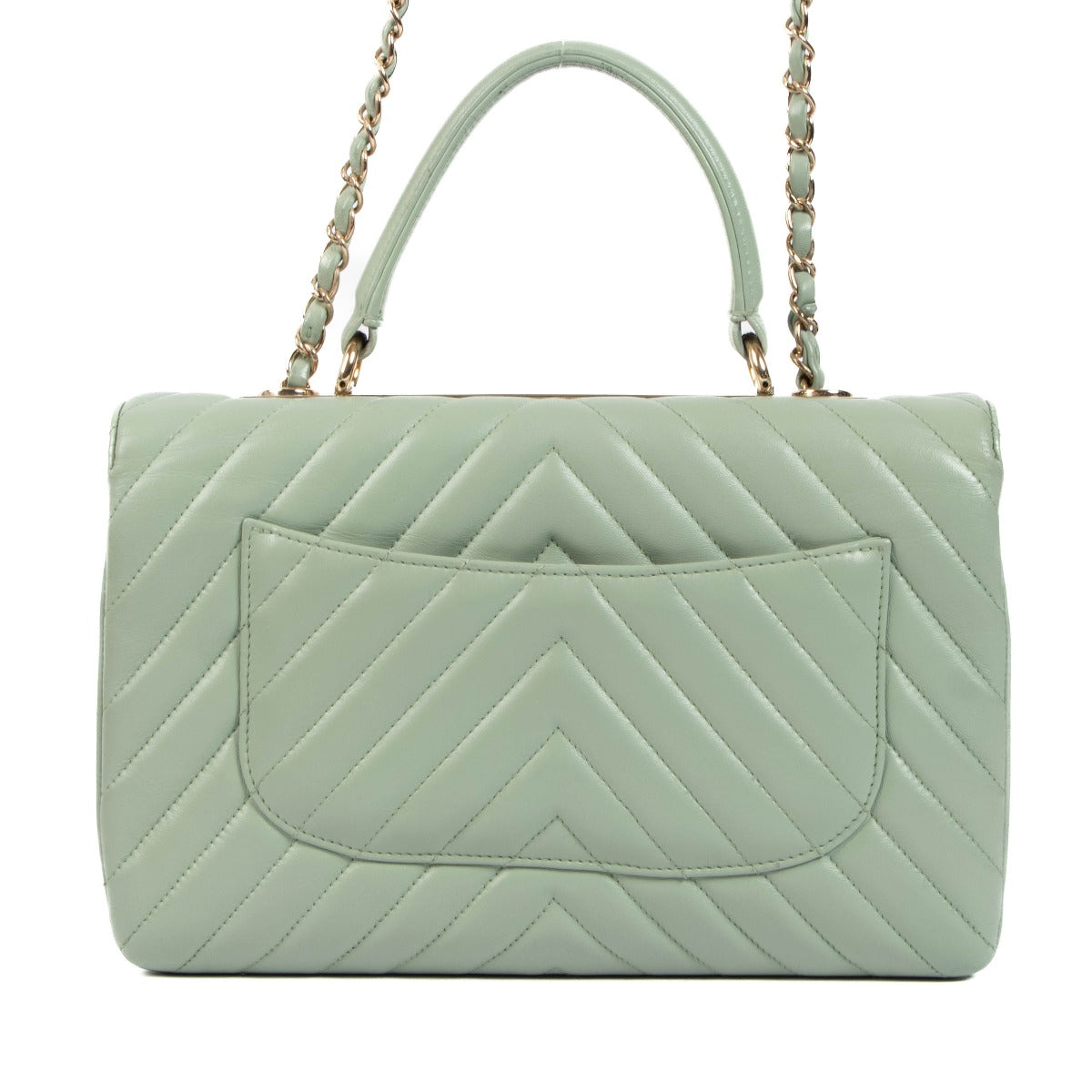 Authentic second hand Chanel Mint Green Chevron Trendy CC Bag on www.labellov.com