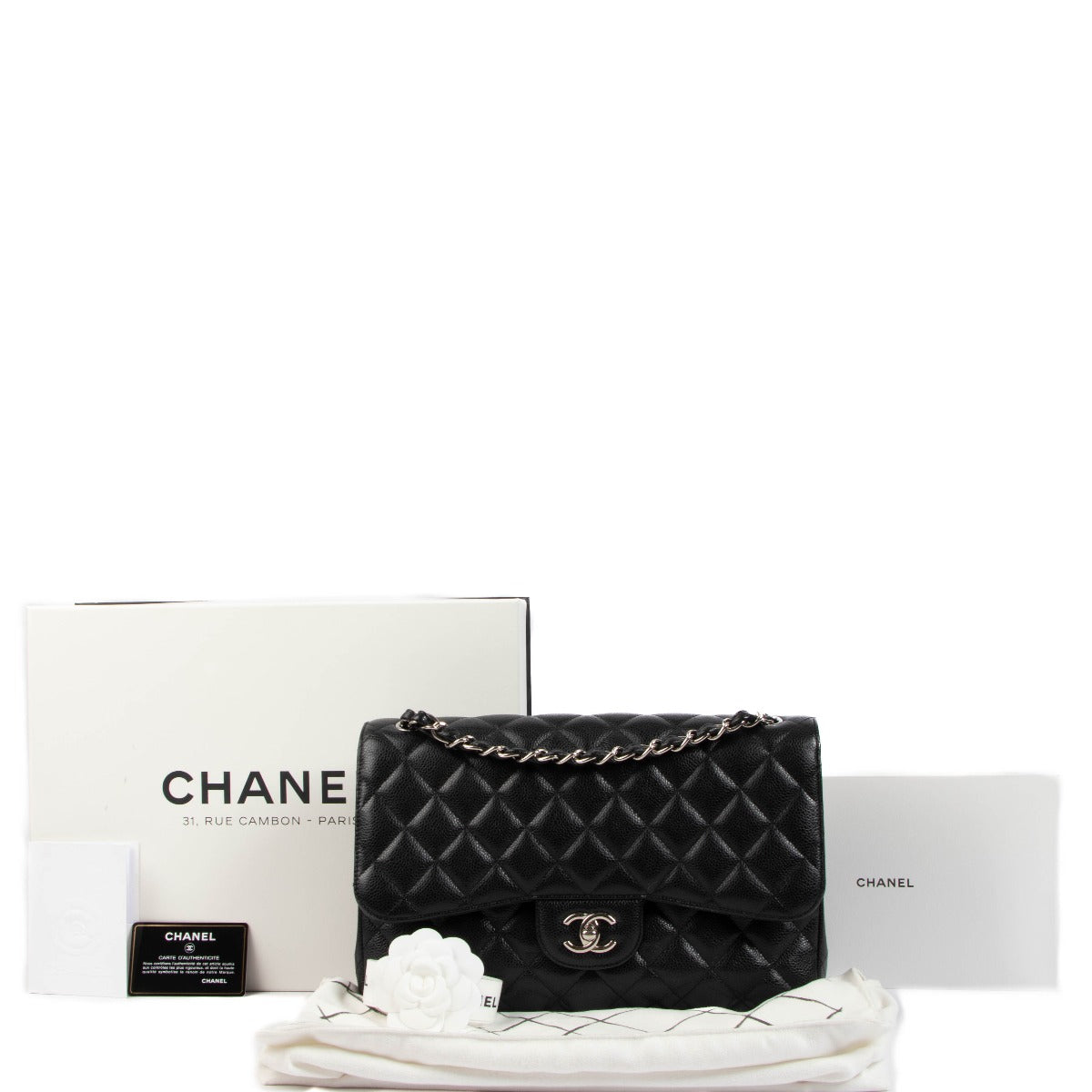 Shop safe online at Labellov in Antwerp, Brussels and Knokke this 100% authentic second hand Chanel Black Caviar Large Classic Bag