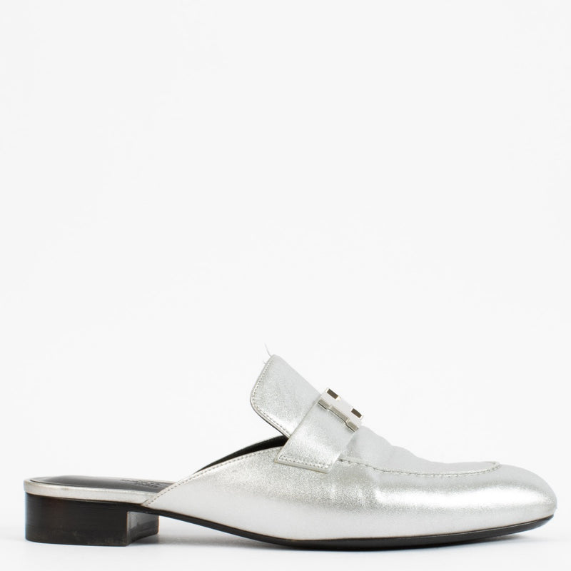 Hermès Silver Metallic Trocadero Mules - size 39.5