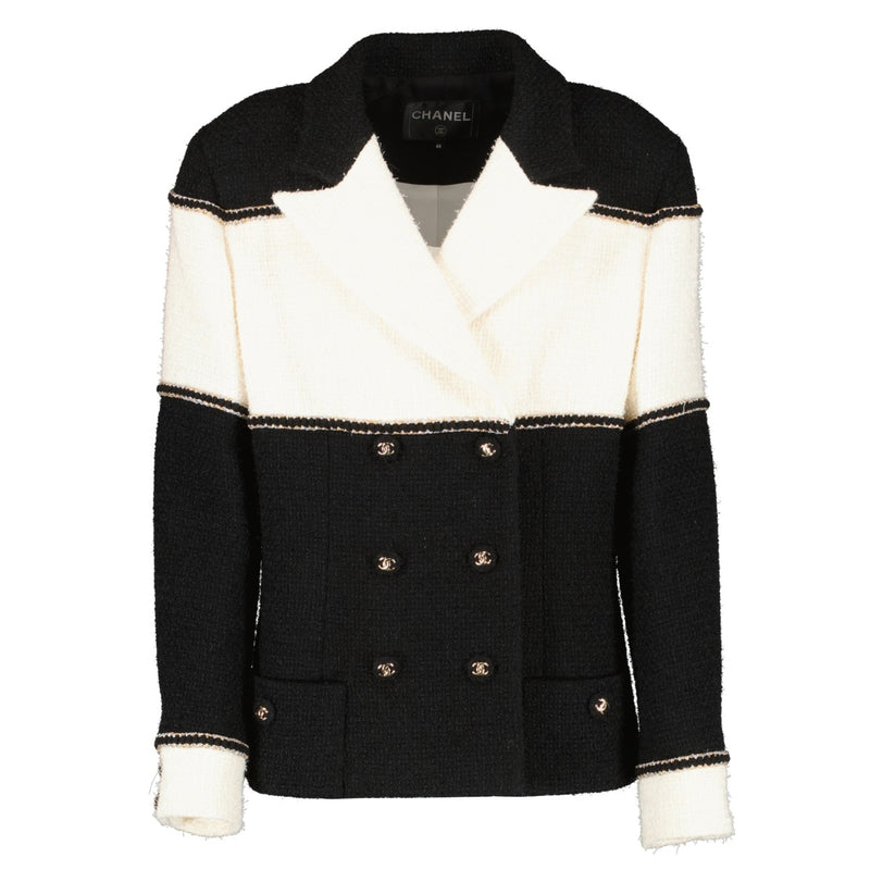 Chanel 20A White/Black Tweed Double Breasted Jacket