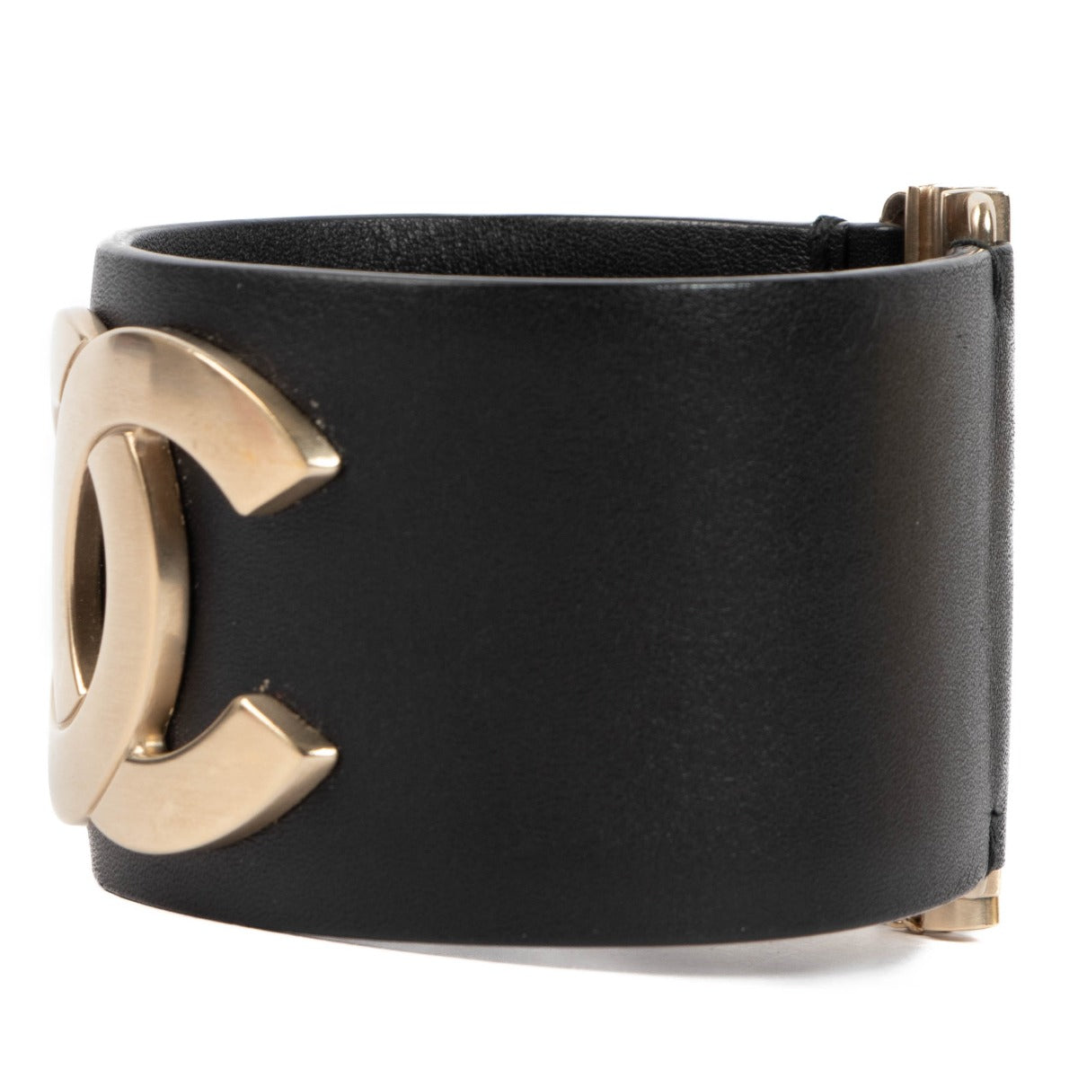 Chanel 18C Black Leather CC Cuff Bracelet