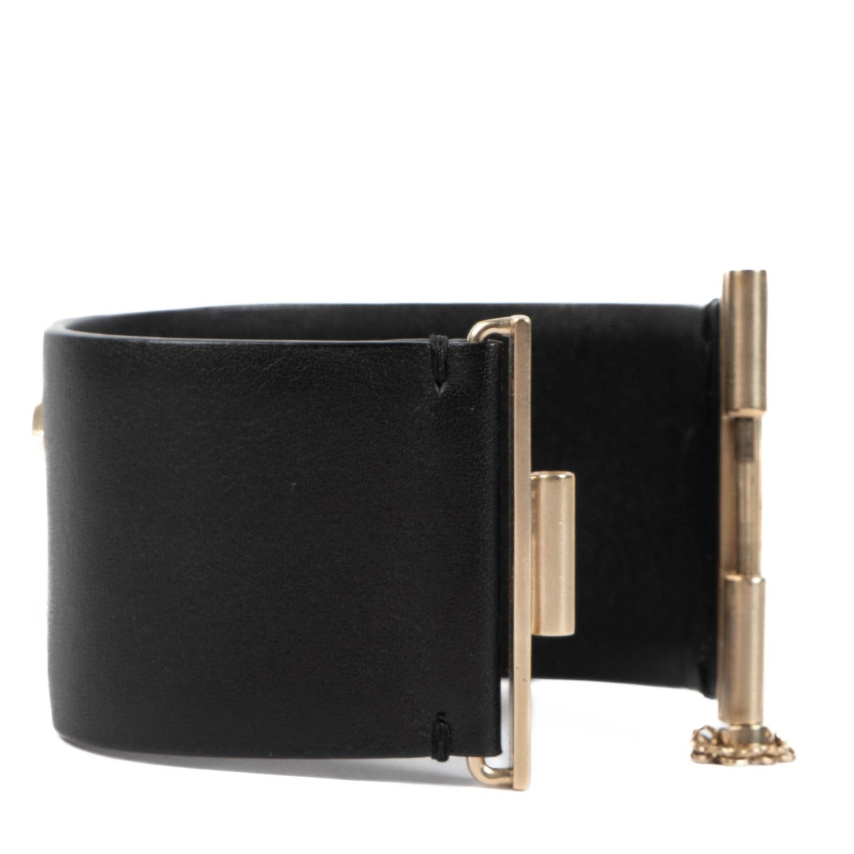 Chanel 18C Zwart Lederen CC Manchet Armband - Maat L