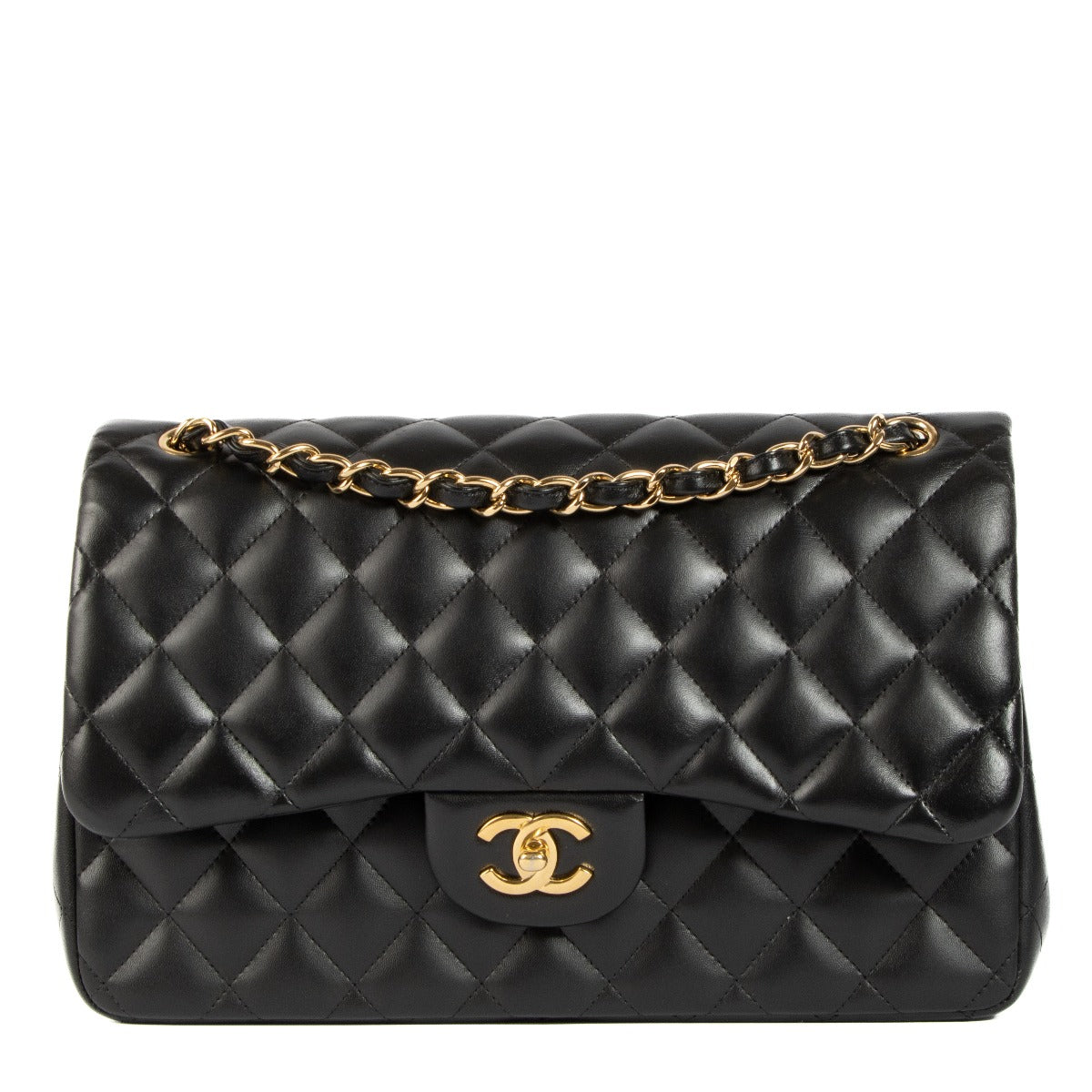 Shop this authentic second hand Chanel Black Lambskin Leather Large Classic Flap Bag on Labellov.com