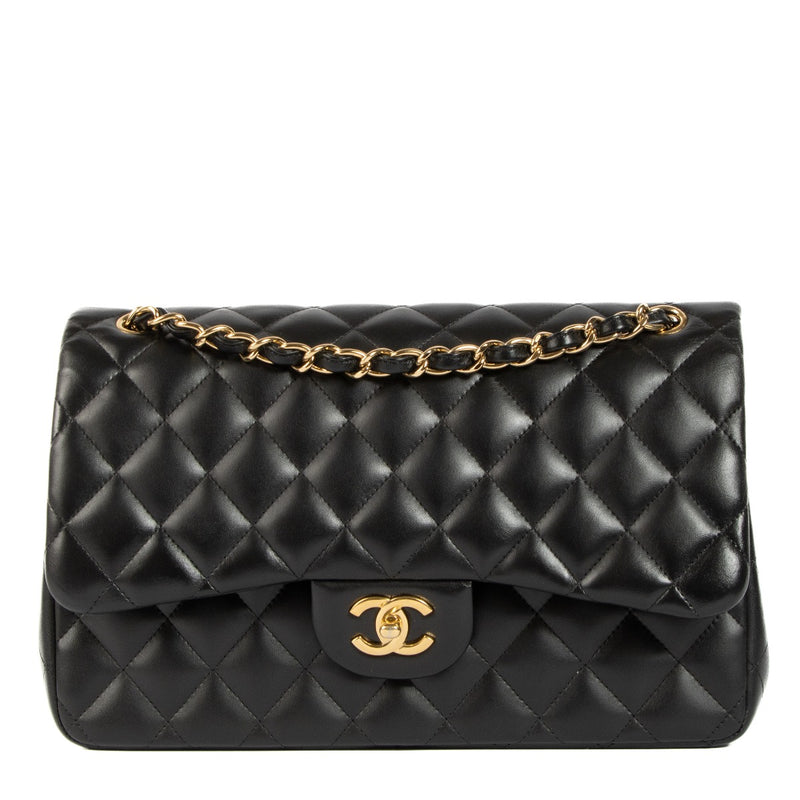 Shop this authentic second hand Chanel Black Lambskin Leather Large Classic Flap Bag on Labellov.com