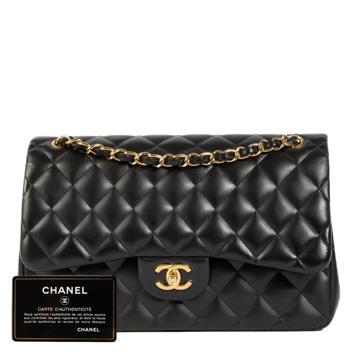 Chanel Black Lambskin Leather Large Classic Handbag