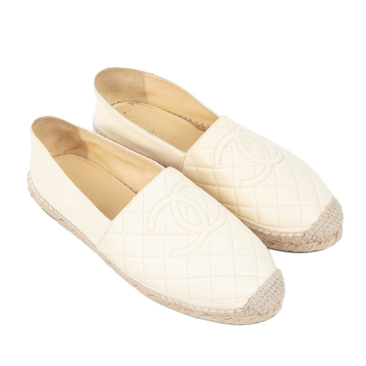 Chanel Cream Quilted Leather CC Espadrilles