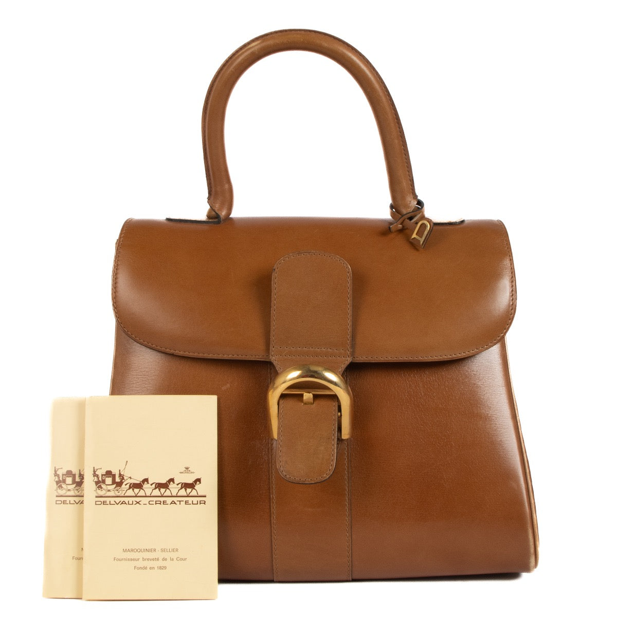 Shop safe online Delvaux Camel Box Calf Leather Brillant MM Top Handle. koop veilig online tegen de beste prijs.