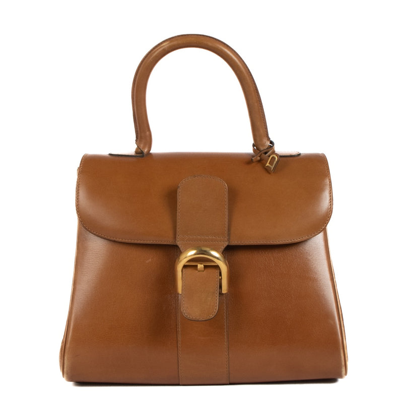 Shop safe online Delvaux Camel Box Calf Leather Brillant MM Top Handle. koop veilig online tegen de beste prijs.