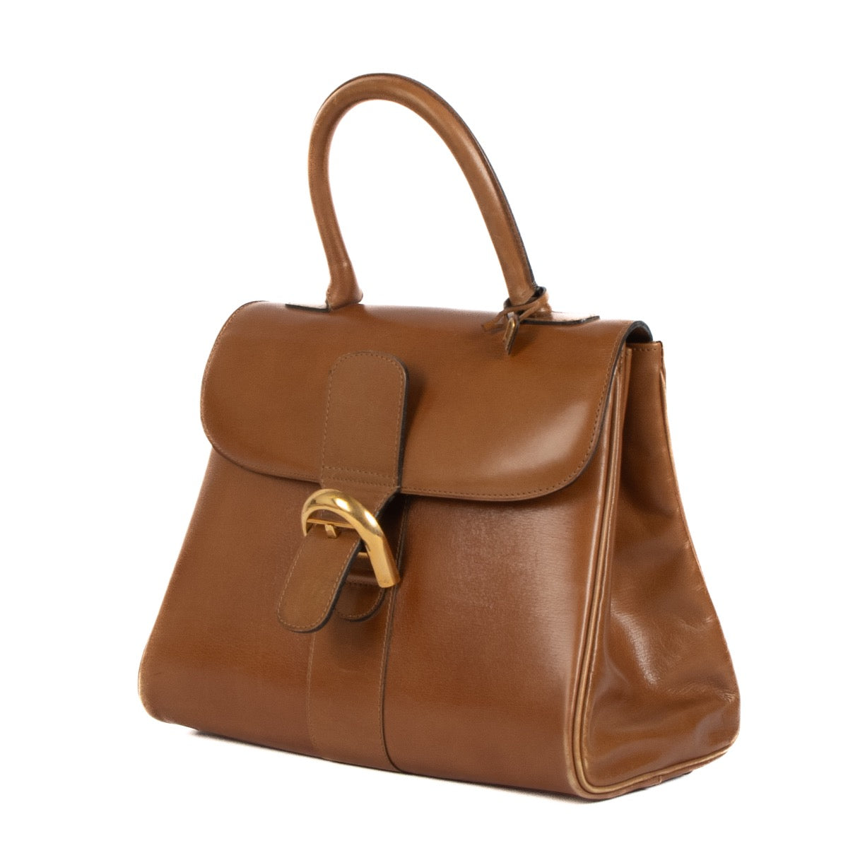 Shop safe online Delvaux Camel Box Calf Leather Brillant MM Top Handle. koop veilig online tegen de beste prijs.