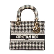 Shop 100% authentic second-hand Christian Dior Black and White Houndstooth Embroidery MM Lady D-Lite Bag on Labellov.com