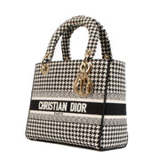 Shop 100% authentic second-hand Christian Dior Black and White Houndstooth Embroidery MM Lady D-Lite Bag on Labellov.com