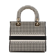 Shop 100% authentic second-hand Christian Dior Black and White Houndstooth Embroidery MM Lady D-Lite Bag on Labellov.com