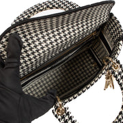 Shop 100% authentic second-hand Christian Dior Black and White Houndstooth Embroidery MM Lady D-Lite Bag on Labellov.com