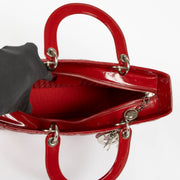 Authentic pre-loved Christian Dior Red Patent Leather Large Lady Dior Top Handle Bag on Labellov.com