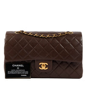 Shop safe online at Labellov in Antwerp, Brussels and Knokke this 100% authentic second hand Chanel Brown Lambskin Medium Classic Flap Bag