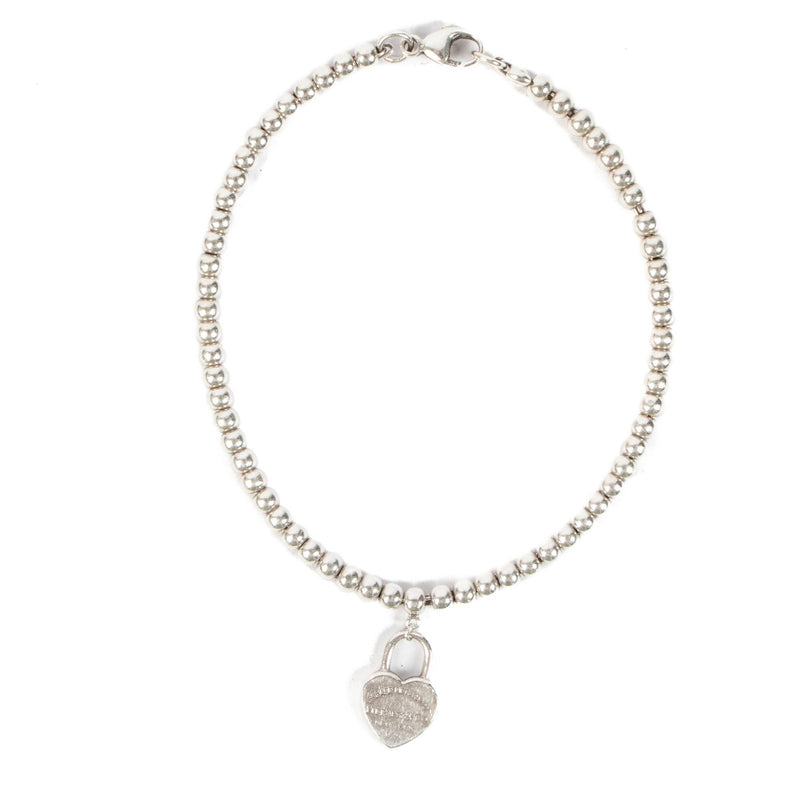 Tiffany & Co. Sterling Silver RTT Heart Lock Bead Bracelet