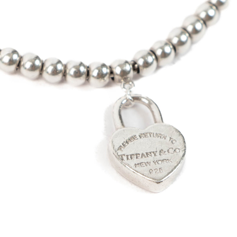 Tiffany & Co. Sterling Silver RTT Heart Lock Bead Bracelet