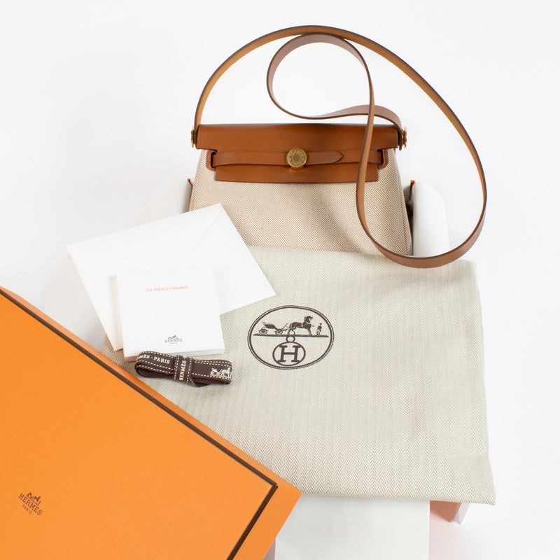 Hermès Herbag Zip 20 Ecru/Beige/Fauve Toile Militaire/Hunter GHW