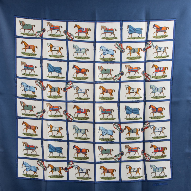 Shop 100% authentic second-hand Hermès Blue Petit Chevaux Silk Scarf on Labellov.com