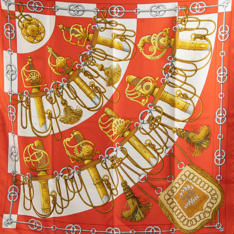 Shop 100% authentic second-hand Hermès Orange Cliquetis Silk Scarf on Labellov.com