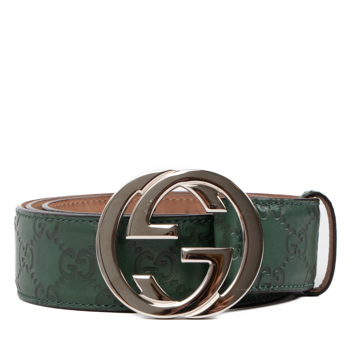 Gucci Green Leather Monogram Belt - size 95 for the best price at Labellov. We buy and sell your handbags and accessories.