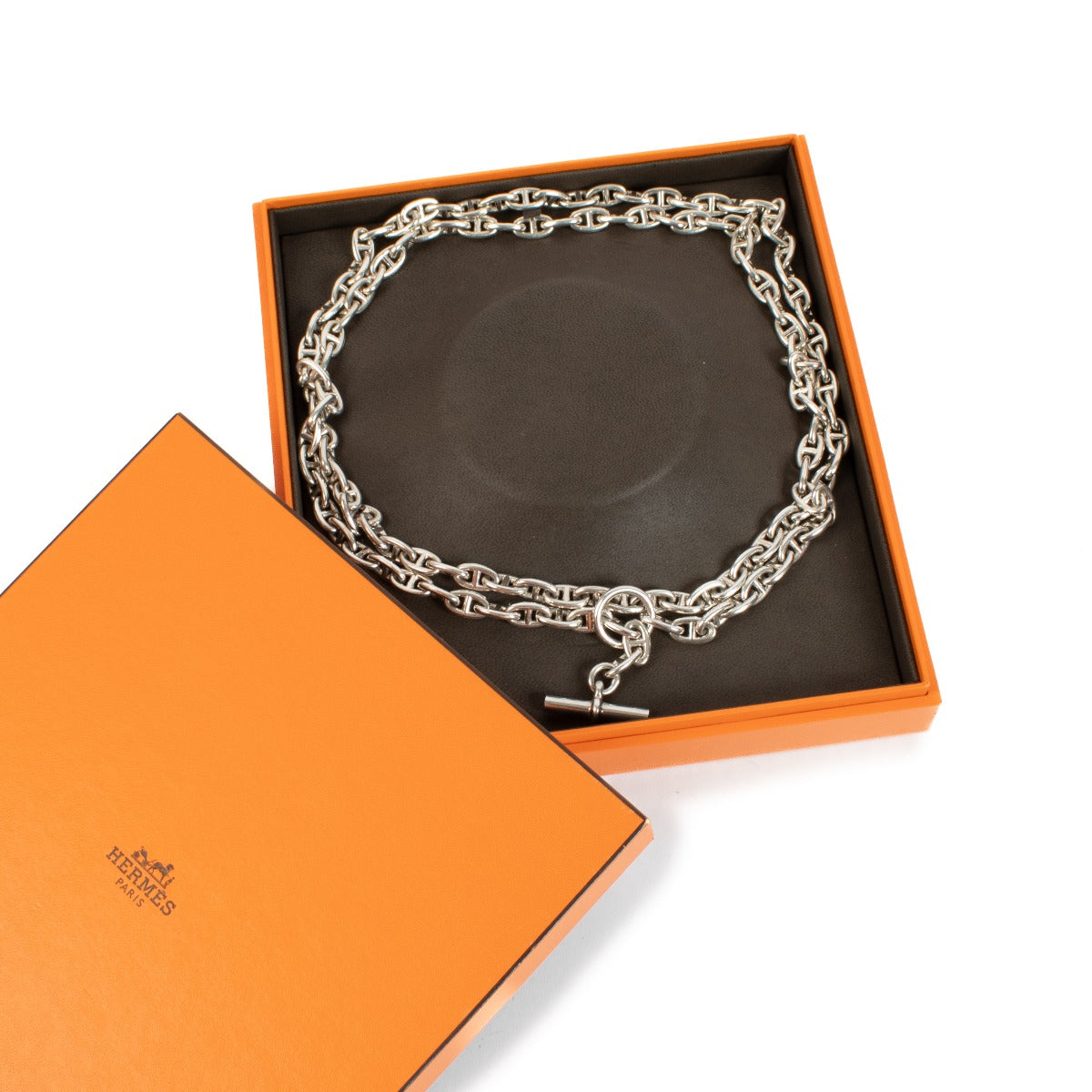 Hermès Sterling Silver Chaine d'Ancre Long Necklace