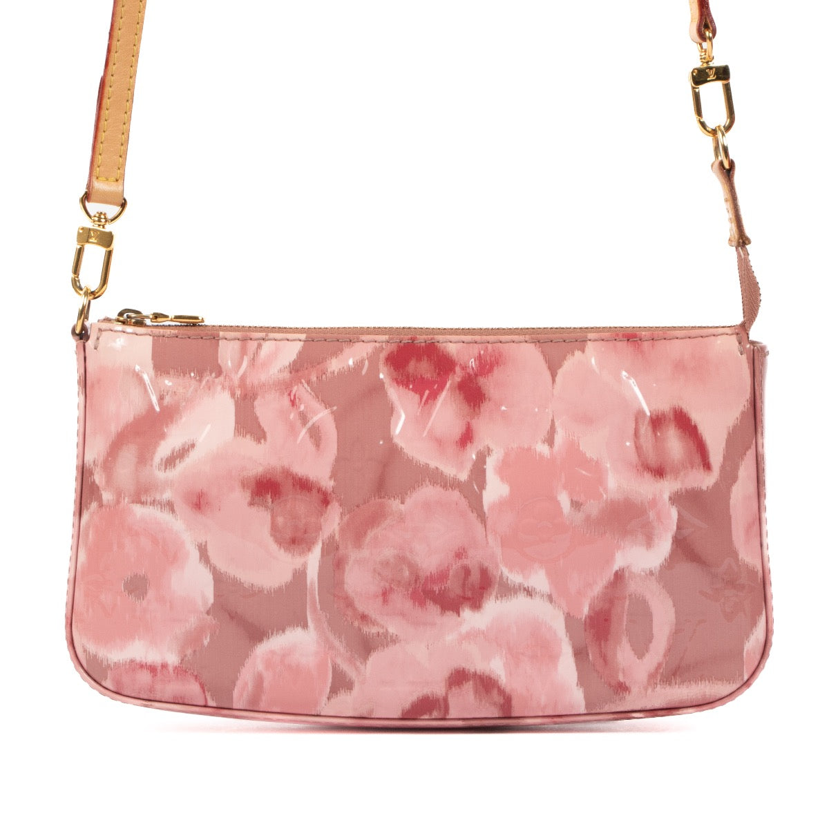 Shop safe online at Labellov in Antwerp, Brussels and Knokke this 100% authentic second hand Louis Vuitton Rose Ikat Vernis Spring/Summmer 2013 Pochette Accessoires