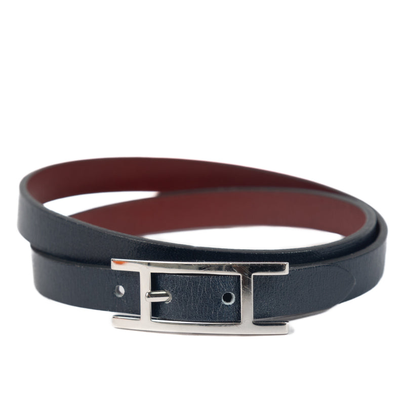 Hermès Blue and Burgundy Reversible Hapi Bracelet