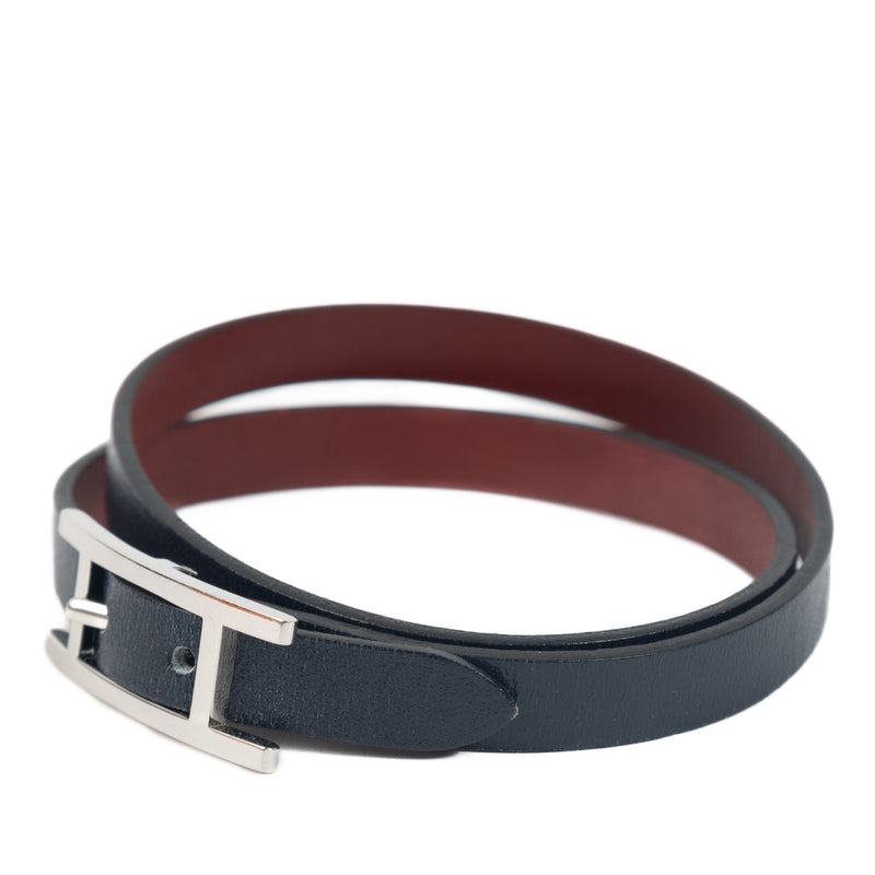 Hermès Blue and Burgundy Reversible Hapi Bracelet