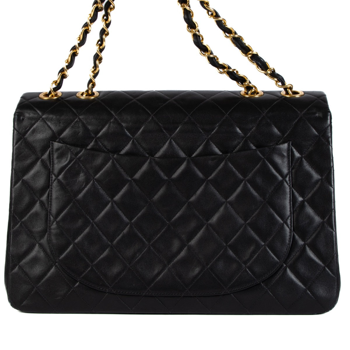 Shop safe online at Labellov in Antwerp, Brussels and Knokke this 100% authentic second hand Chanel Vintage Black Lambskin Maxi Classic Flap Bag