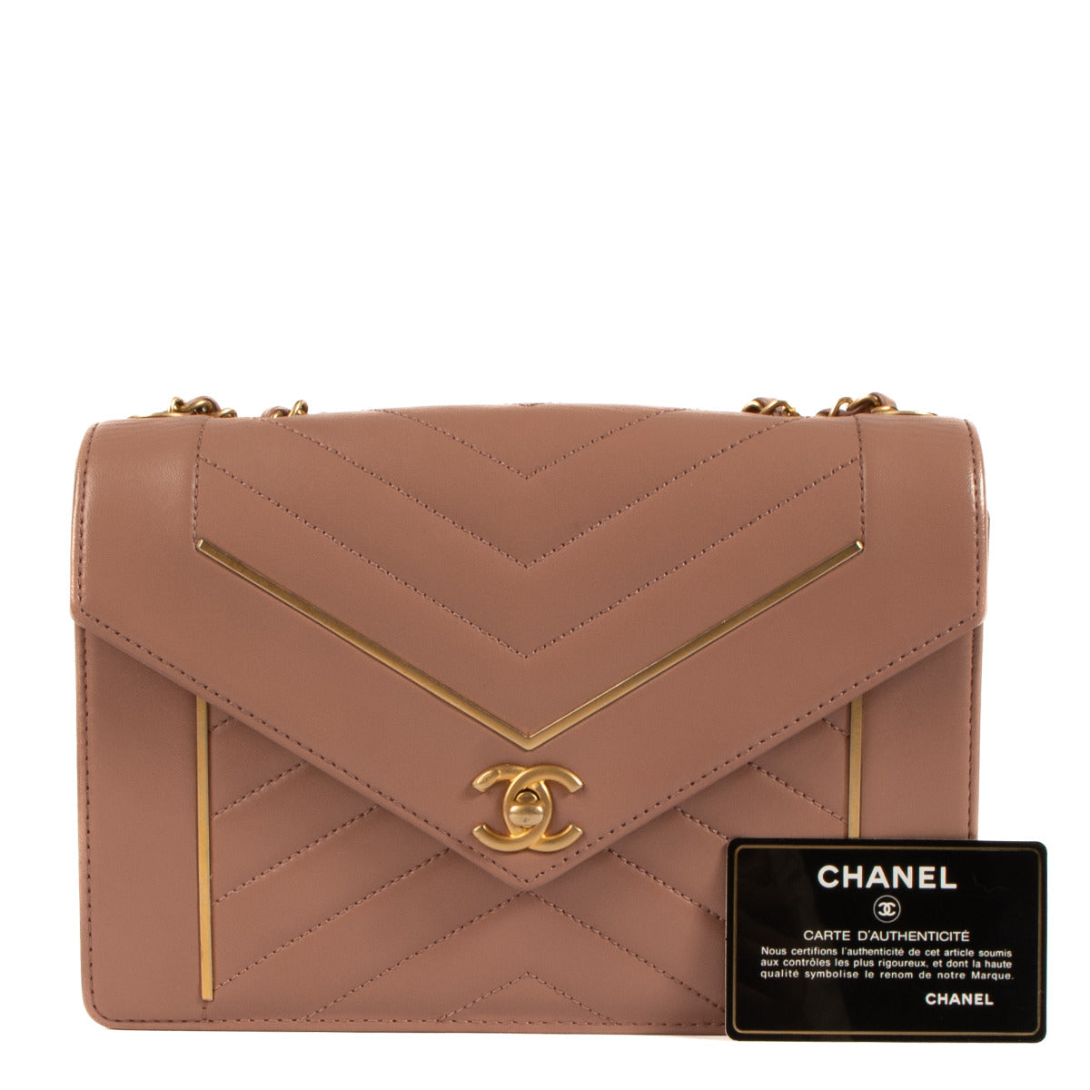Chanel Dusty Pink Chevron Lambskin Flap Crossbody Bag for the best price at Labellov secondhand luxury