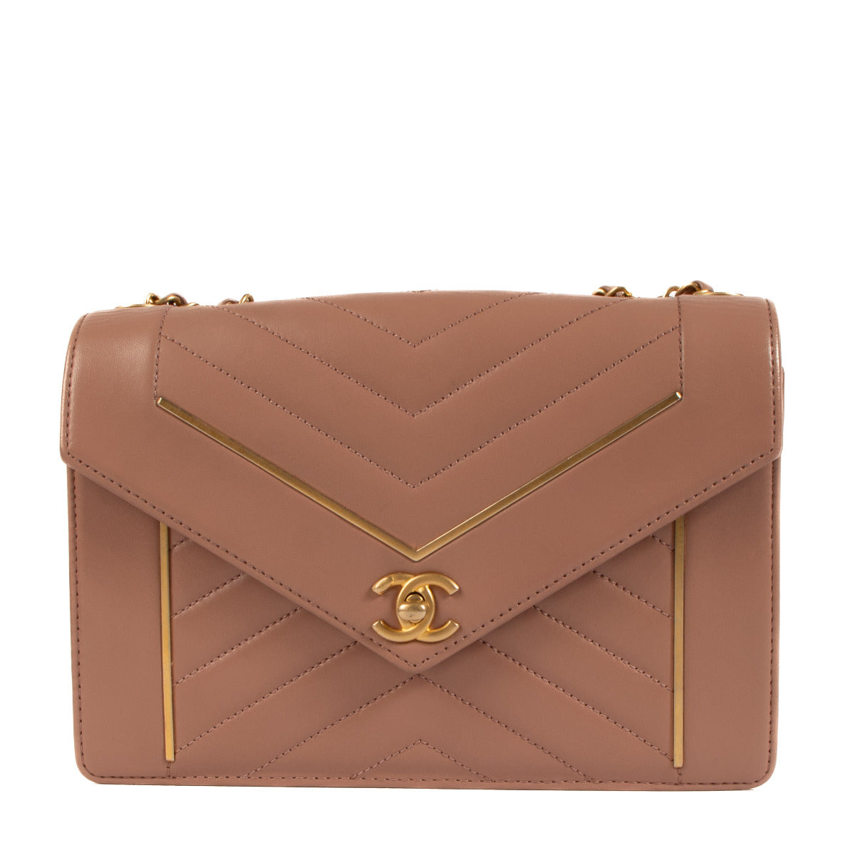 Chanel Dusty Pink Chevron Lambskin Flap Crossbody Bag