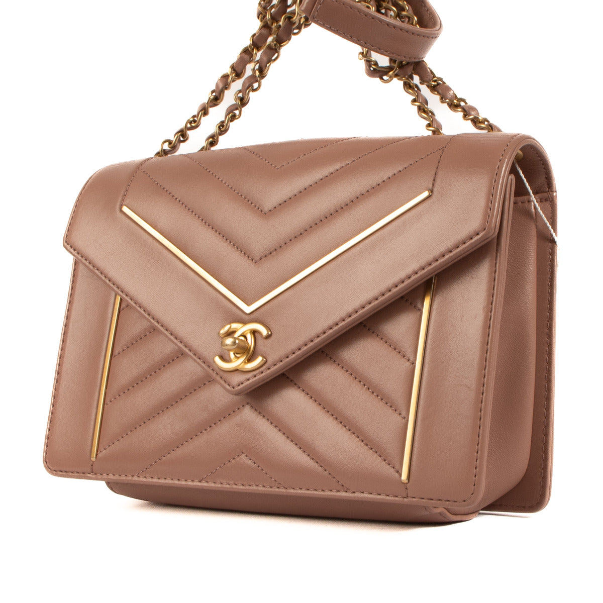 Chanel Dusty Roze Chevron Lamsleren Crossbodytas met Klep